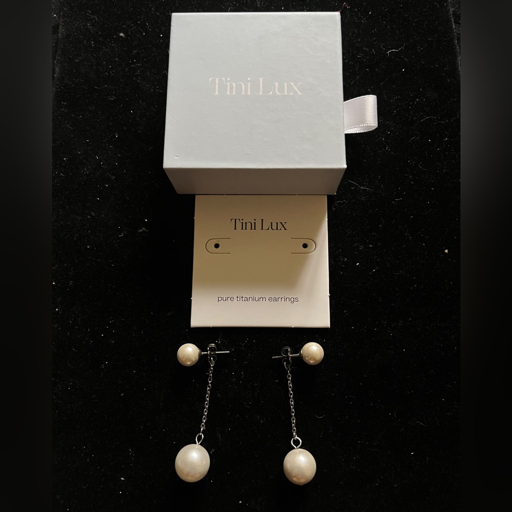Tini Lux Silver and White Pearl Drop Earrings